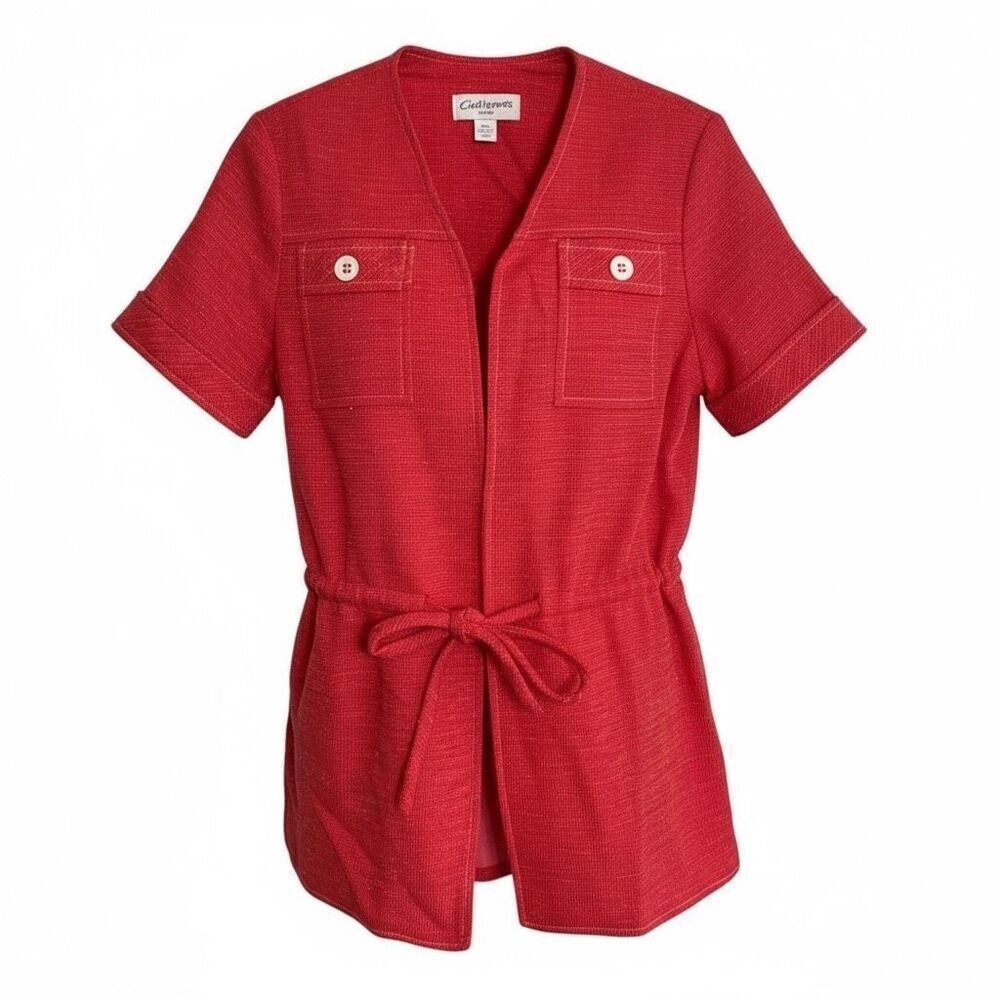 Vintage Y2K Open Front Adjustable Tie Waist V-Neck Short Sleeve Top Red Size XS